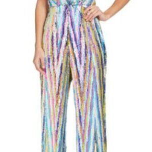 DRESS THE POPULATION Charlie Sequin Jumpsuit In Opal Multi